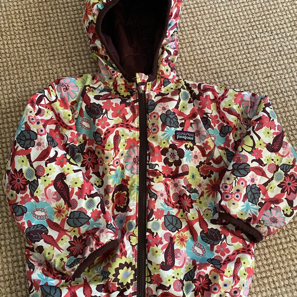 Patagonia Reversible Kids Quilted Jacket - Brown/floral 2T-4T - Picture 4 of 5